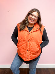 Loving Layers  Rust High Neck Snap Button Quilted Puffer Vest