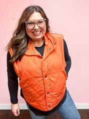 Loving Layers  Rust High Neck Snap Button Quilted Puffer Vest