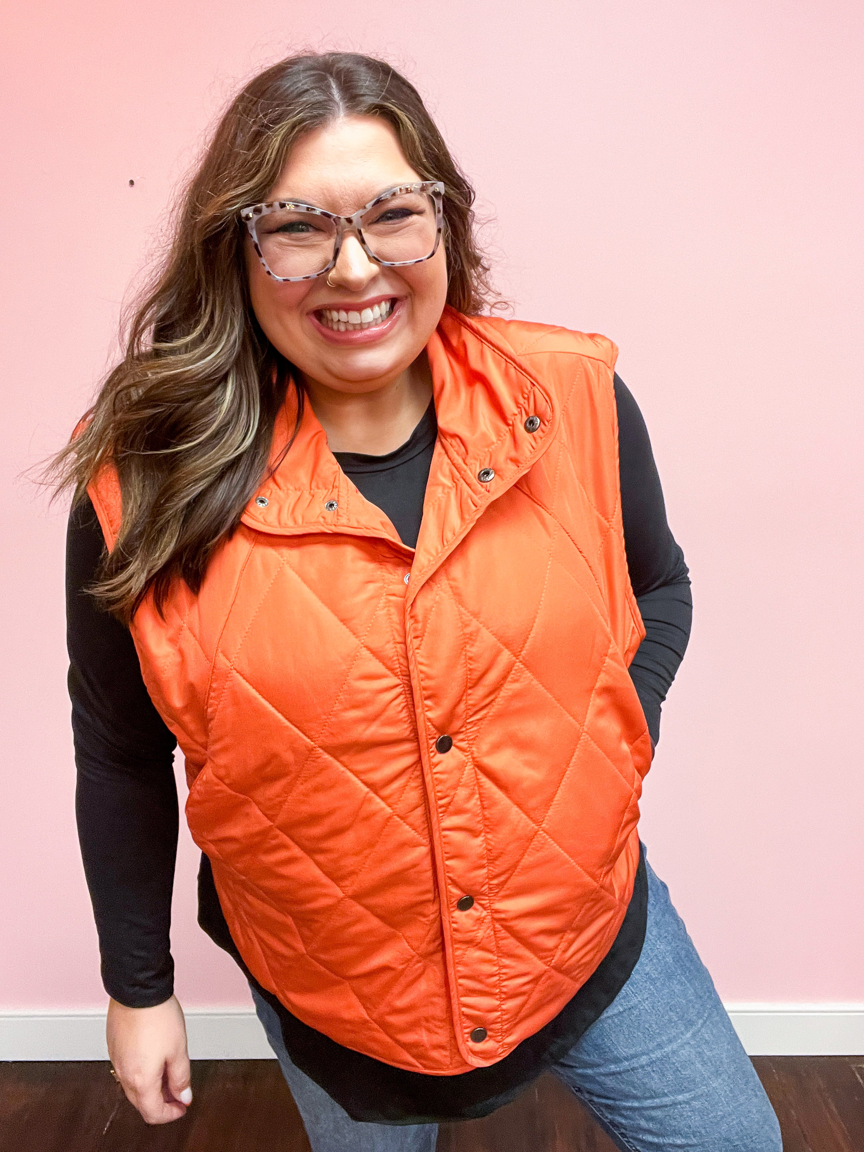 Loving Layers  Rust High Neck Snap Button Quilted Puffer Vest