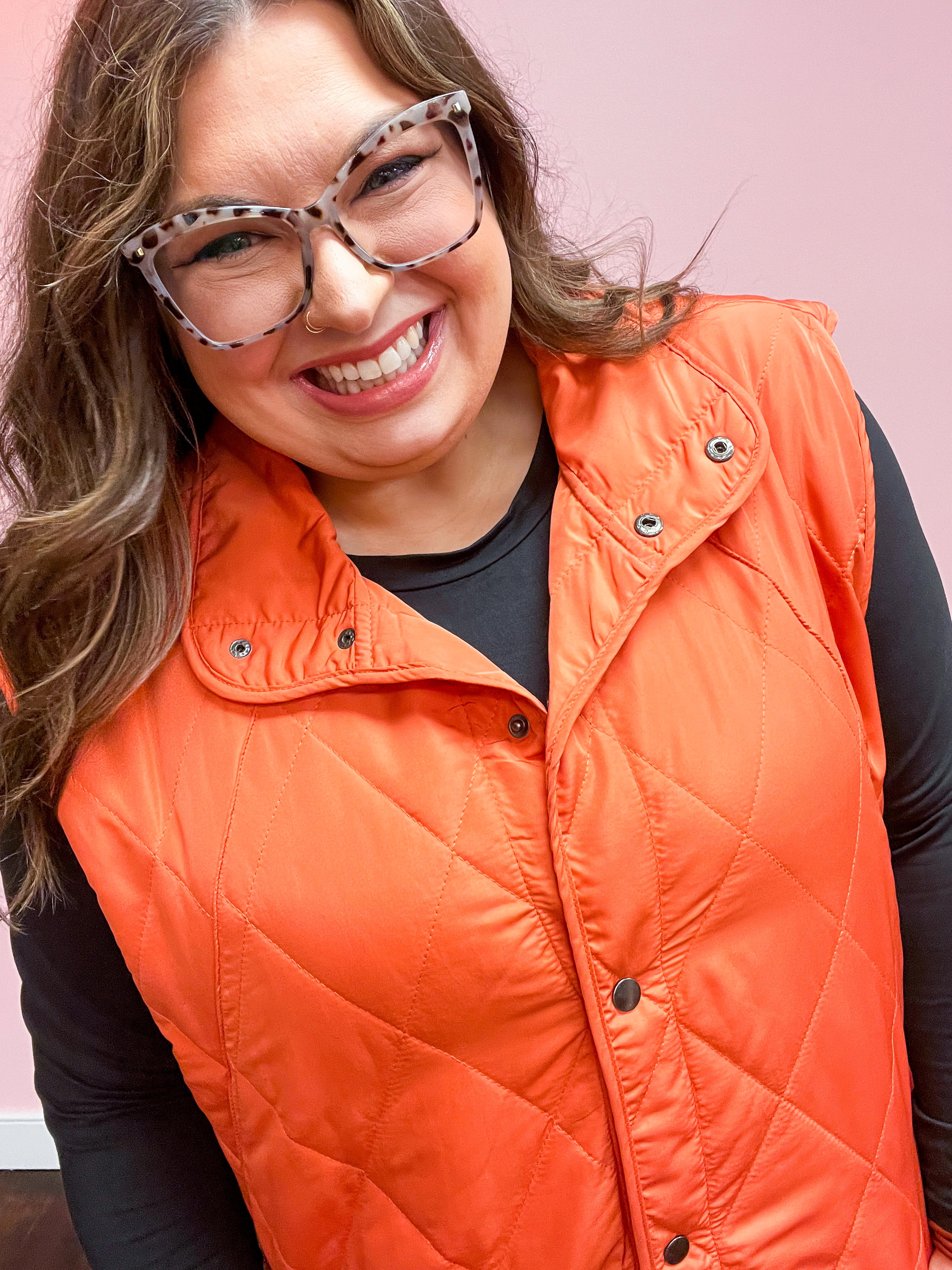 Loving Layers  Rust High Neck Snap Button Quilted Puffer Vest