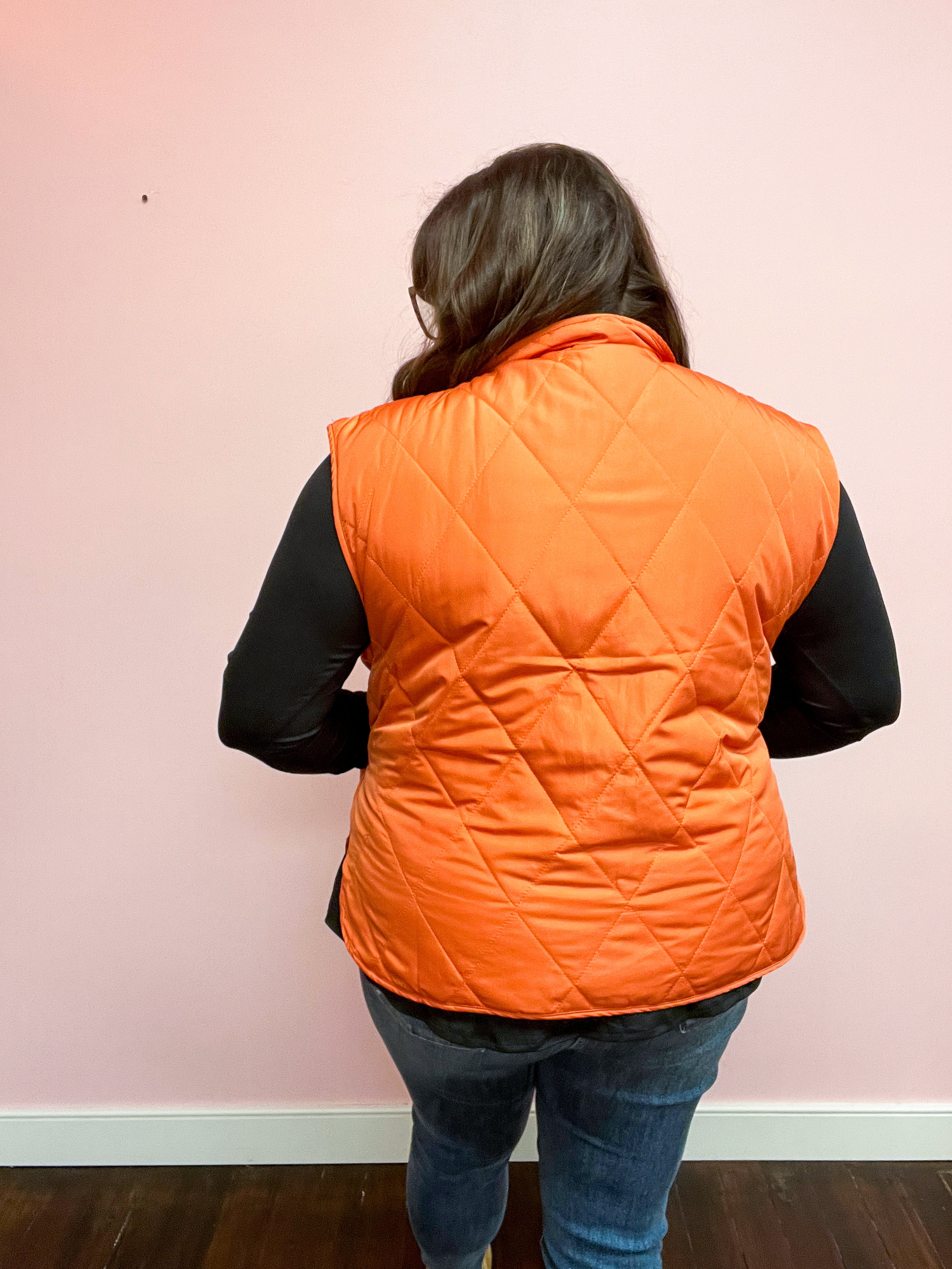 Loving Layers  Rust High Neck Snap Button Quilted Puffer Vest