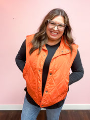 Loving Layers  Rust High Neck Snap Button Quilted Puffer Vest