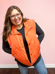 Loving Layers  Rust High Neck Snap Button Quilted Puffer Vest