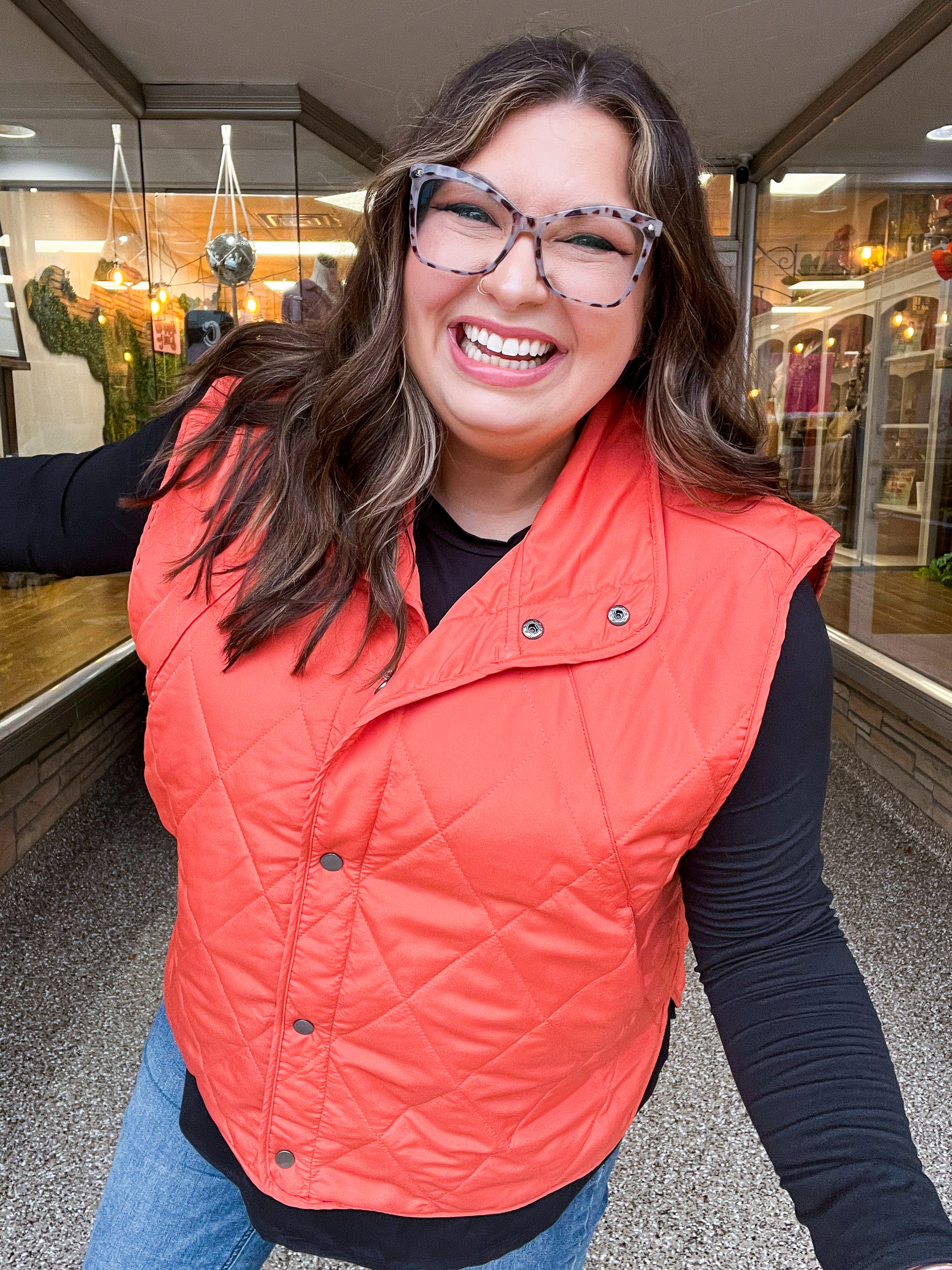 Loving Layers  Rust High Neck Snap Button Quilted Puffer Vest