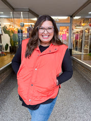 Loving Layers  Rust High Neck Snap Button Quilted Puffer Vest