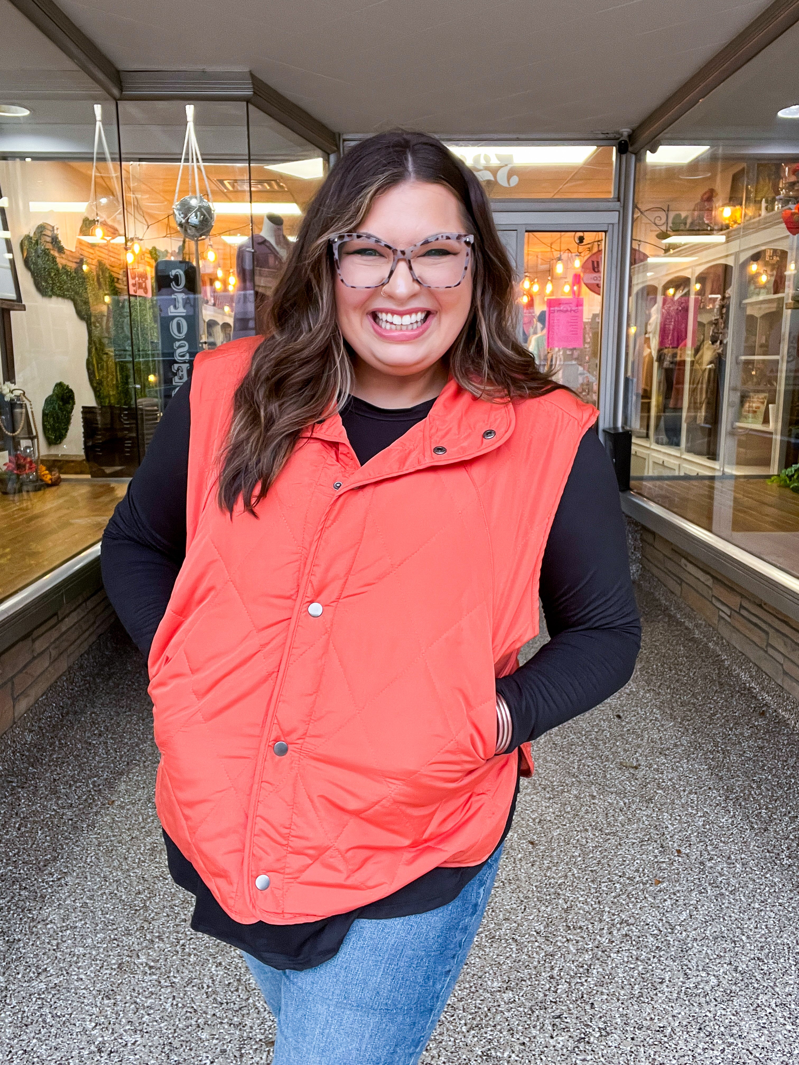 Loving Layers  Rust High Neck Snap Button Quilted Puffer Vest