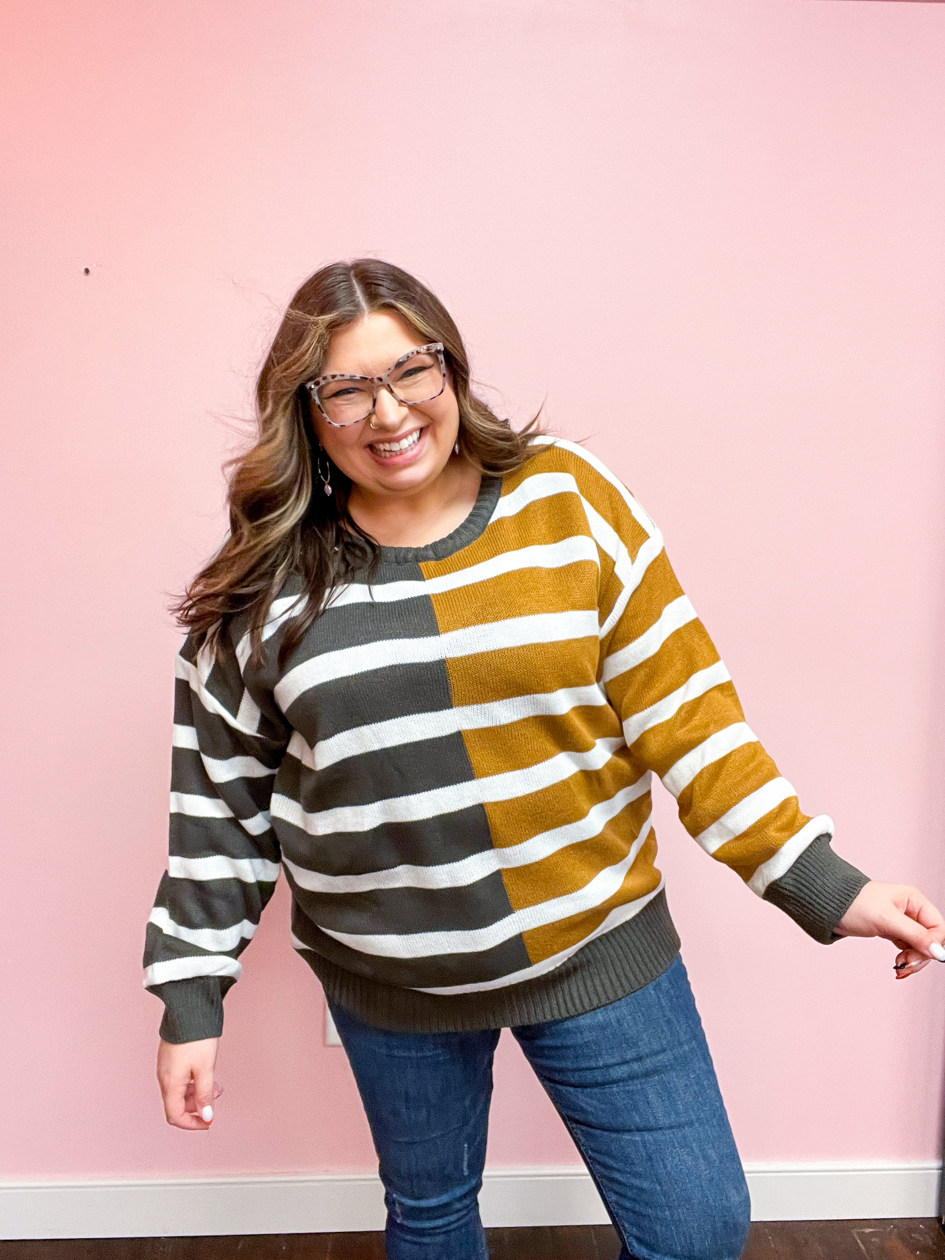 Camel & Coffee Striped Color Block Sweater