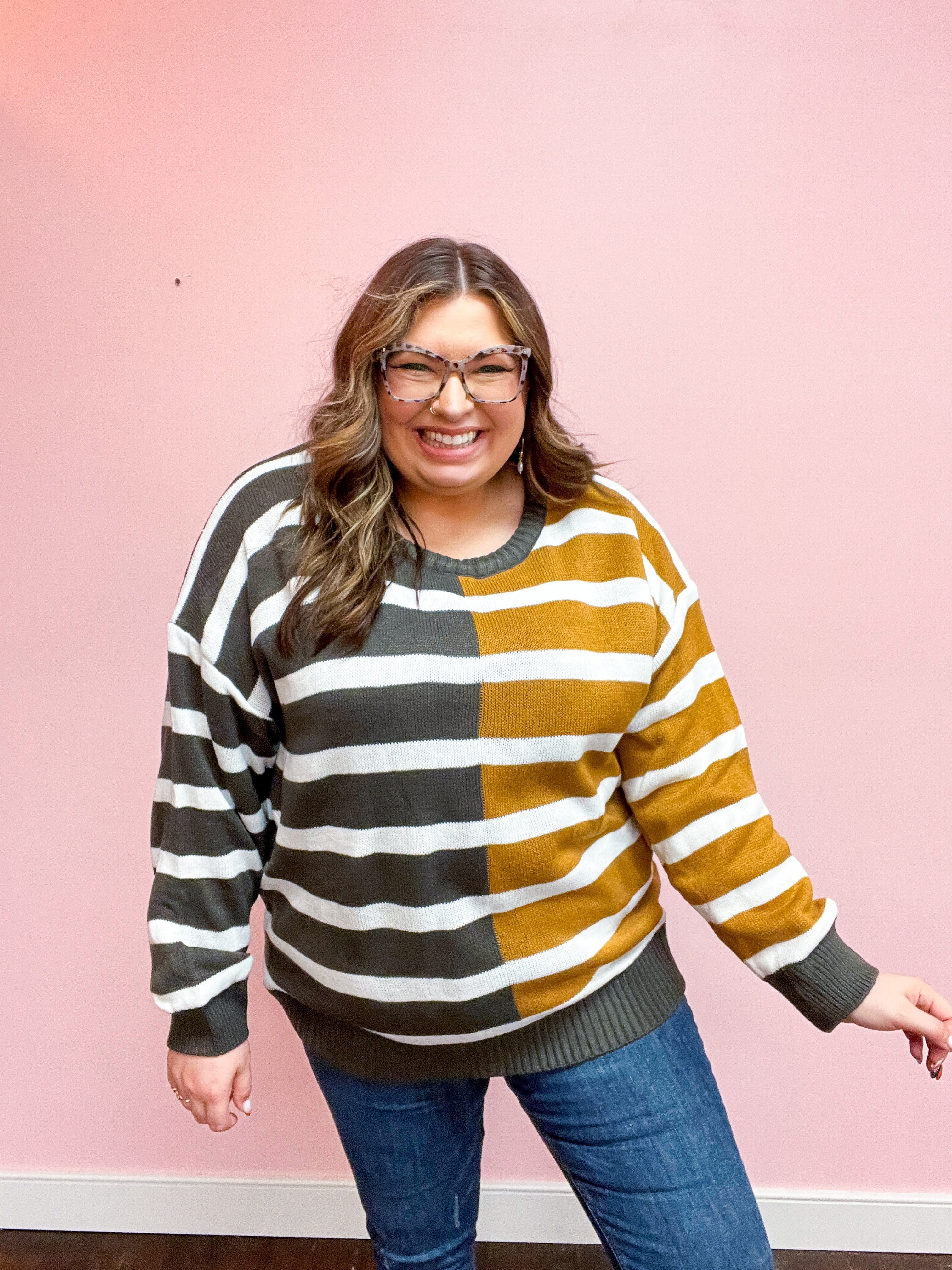 Camel & Coffee Striped Color Block Sweater