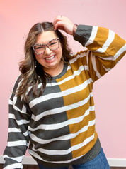 Camel & Coffee Striped Color Block Sweater