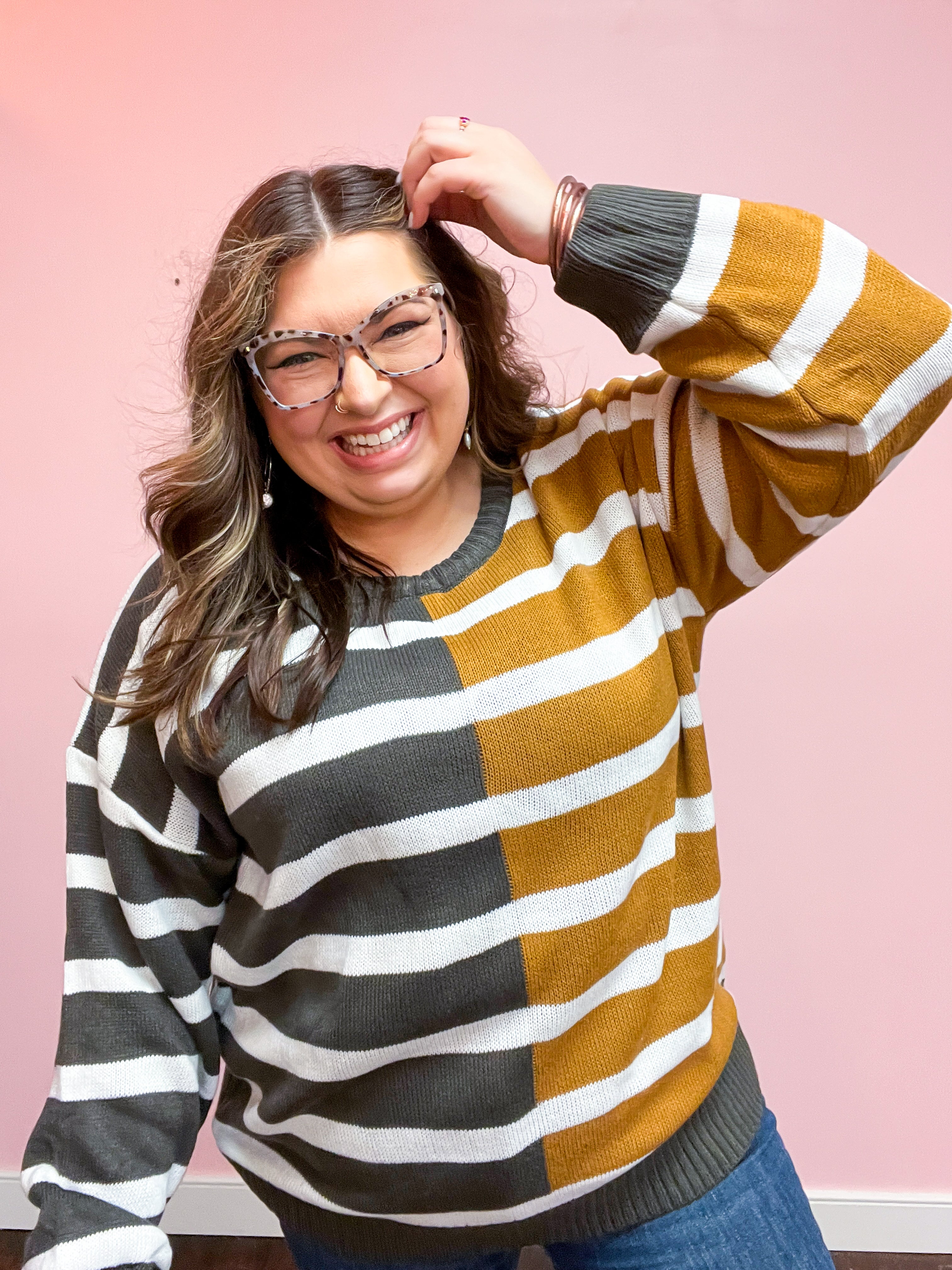 Camel & Coffee Striped Color Block Sweater