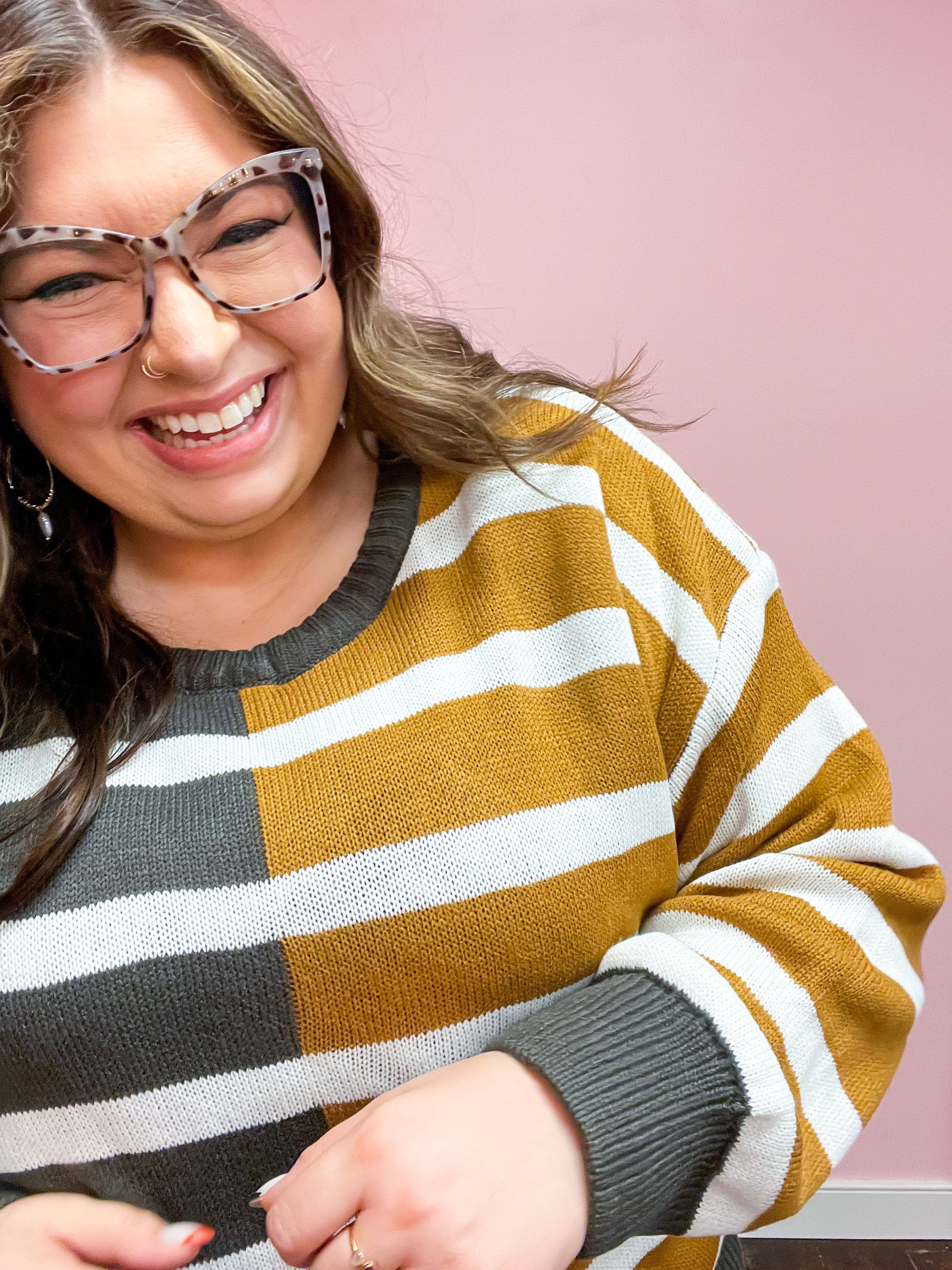 Camel & Coffee Striped Color Block Sweater