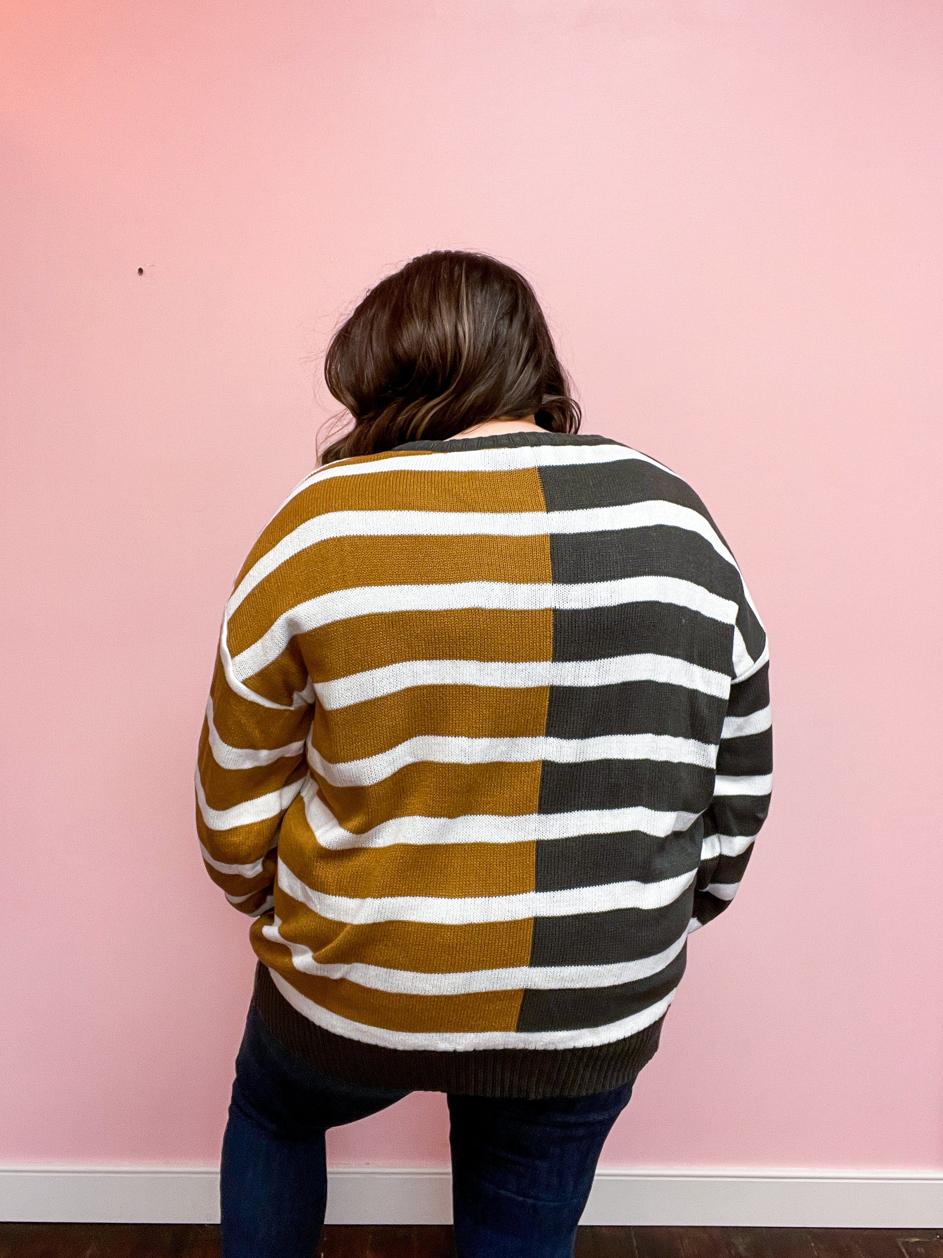 Camel & Coffee Striped Color Block Sweater