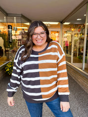 Camel & Coffee Striped Color Block Sweater