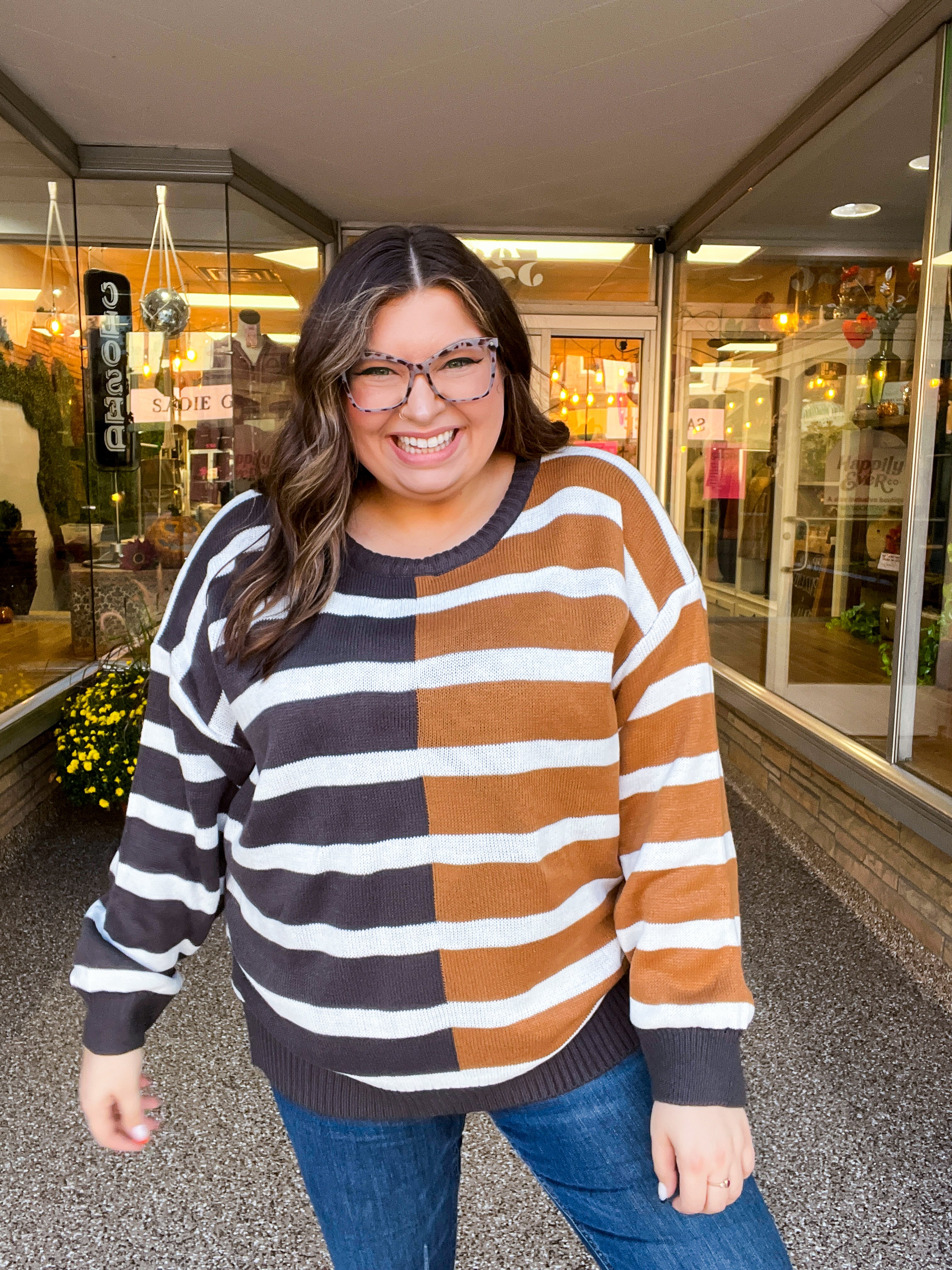 Camel & Coffee Striped Color Block Sweater