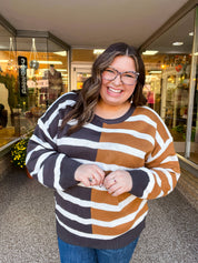 Camel & Coffee Striped Color Block Sweater