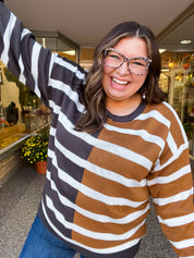 Camel & Coffee Striped Color Block Sweater