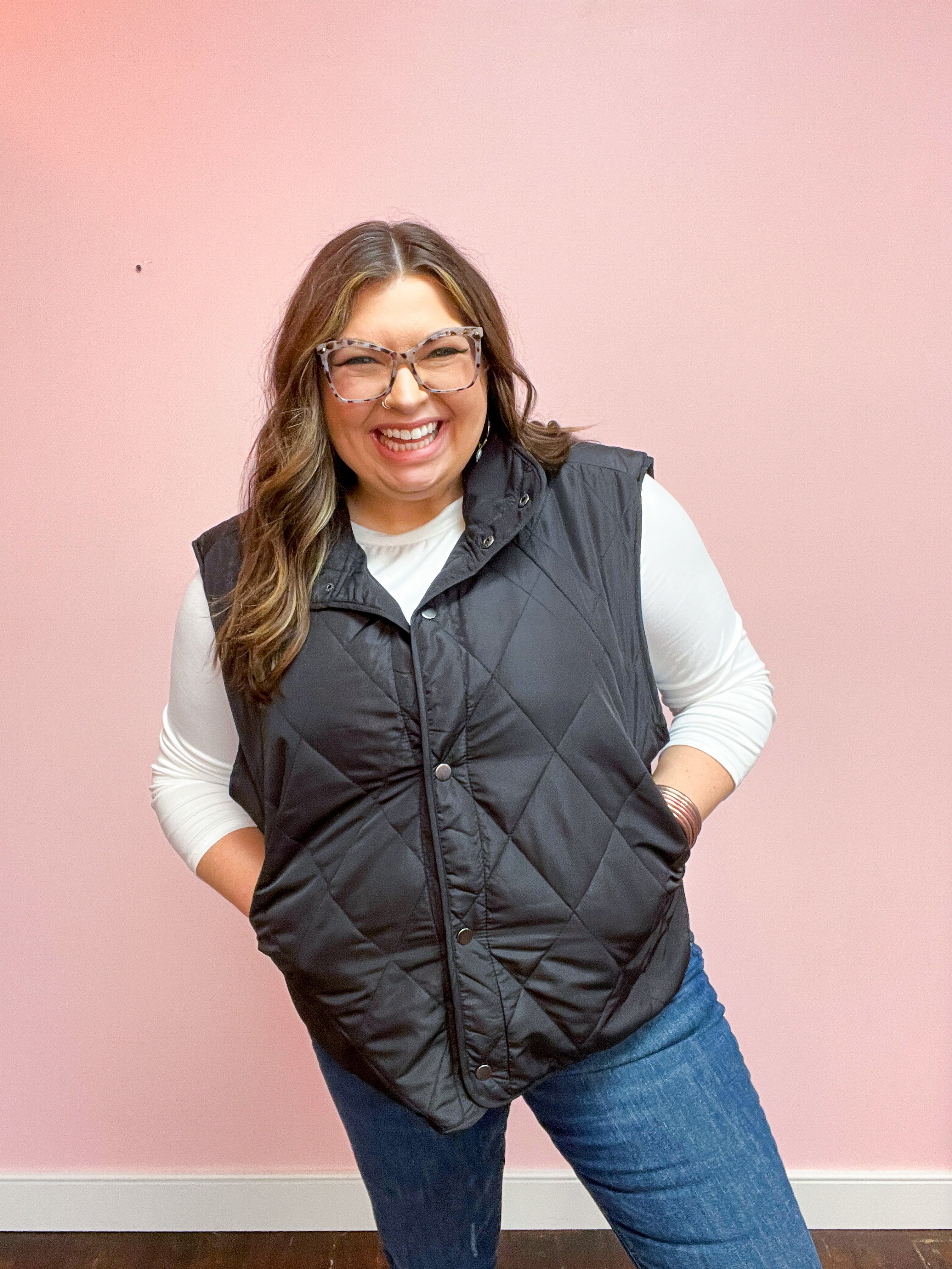 Loving Layers Black Snap Button Quilted Puffer Vest