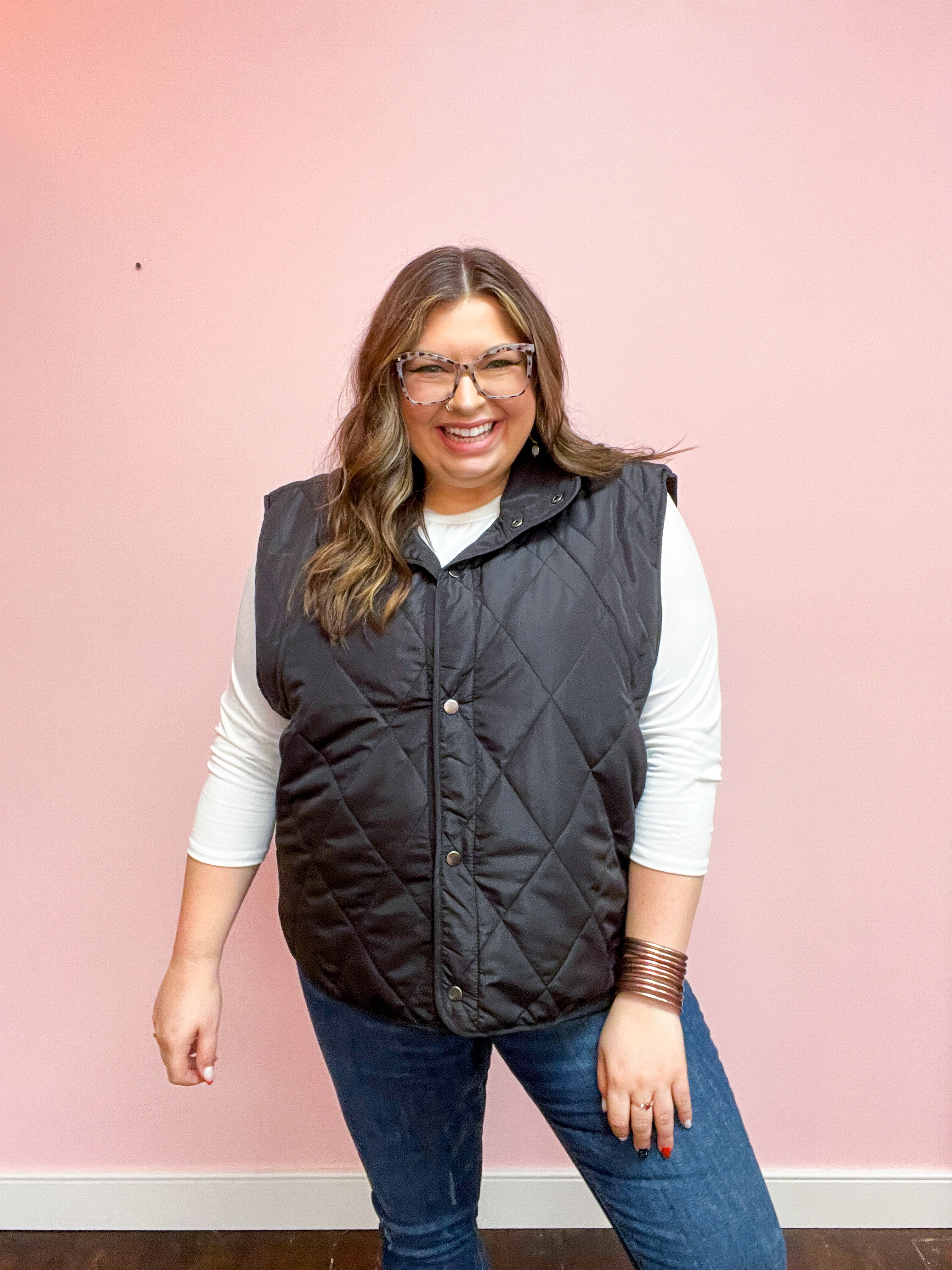 Loving Layers Black Snap Button Quilted Puffer Vest