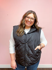 Loving Layers Black Snap Button Quilted Puffer Vest