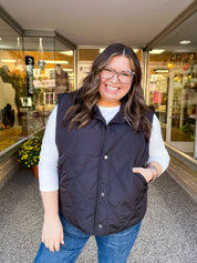 Loving Layers Black Snap Button Quilted Puffer Vest