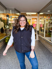 Loving Layers Black Snap Button Quilted Puffer Vest