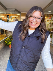 Loving Layers Black Snap Button Quilted Puffer Vest