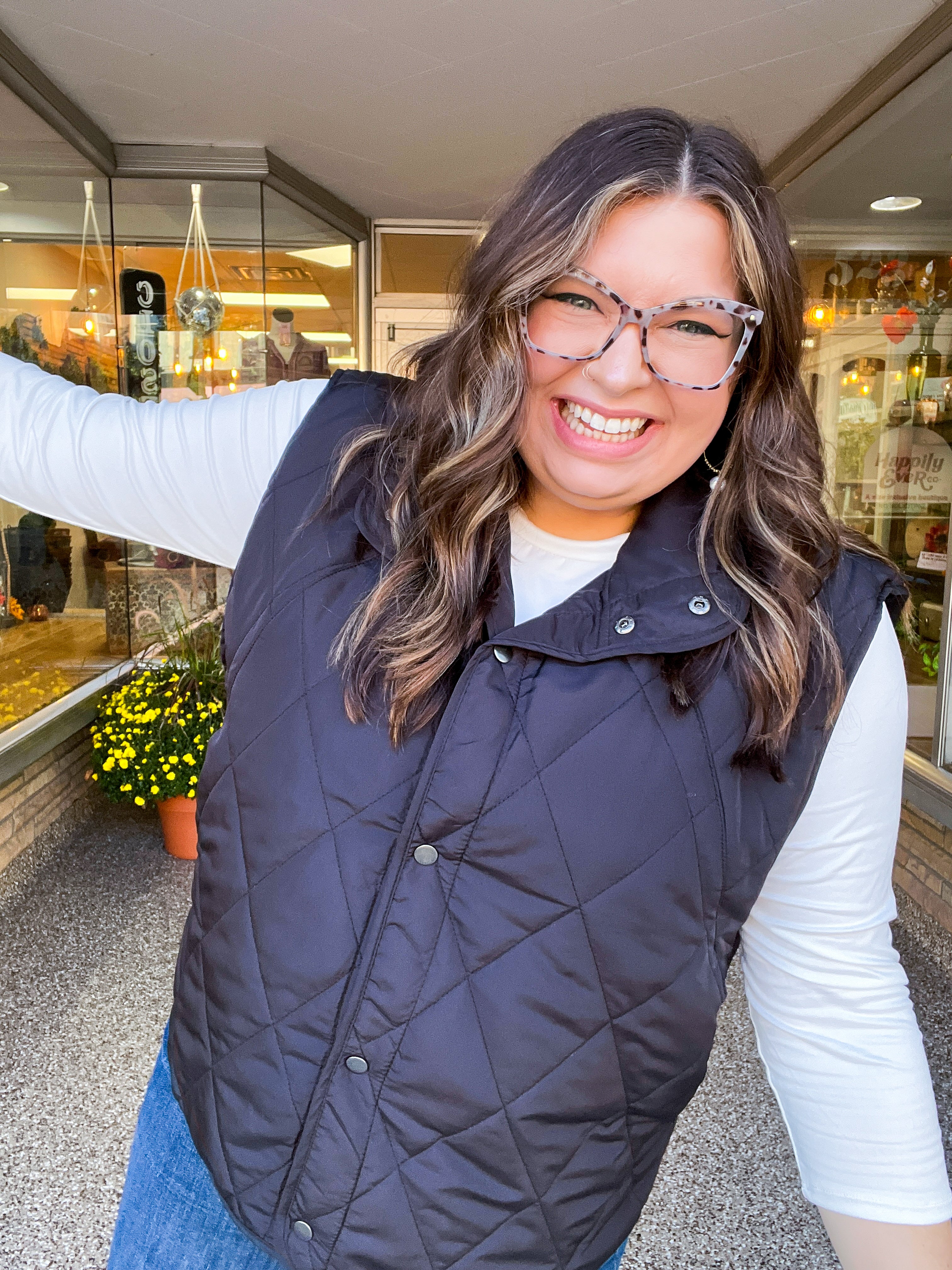 Loving Layers Black Snap Button Quilted Puffer Vest