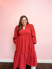 Twilight Temptation Spice Notched Neck Frill Hem Tiered Maxi Dress
