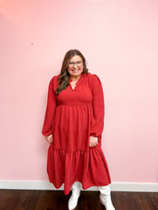 Twilight Temptation Spice Notched Neck Frill Hem Tiered Maxi Dress