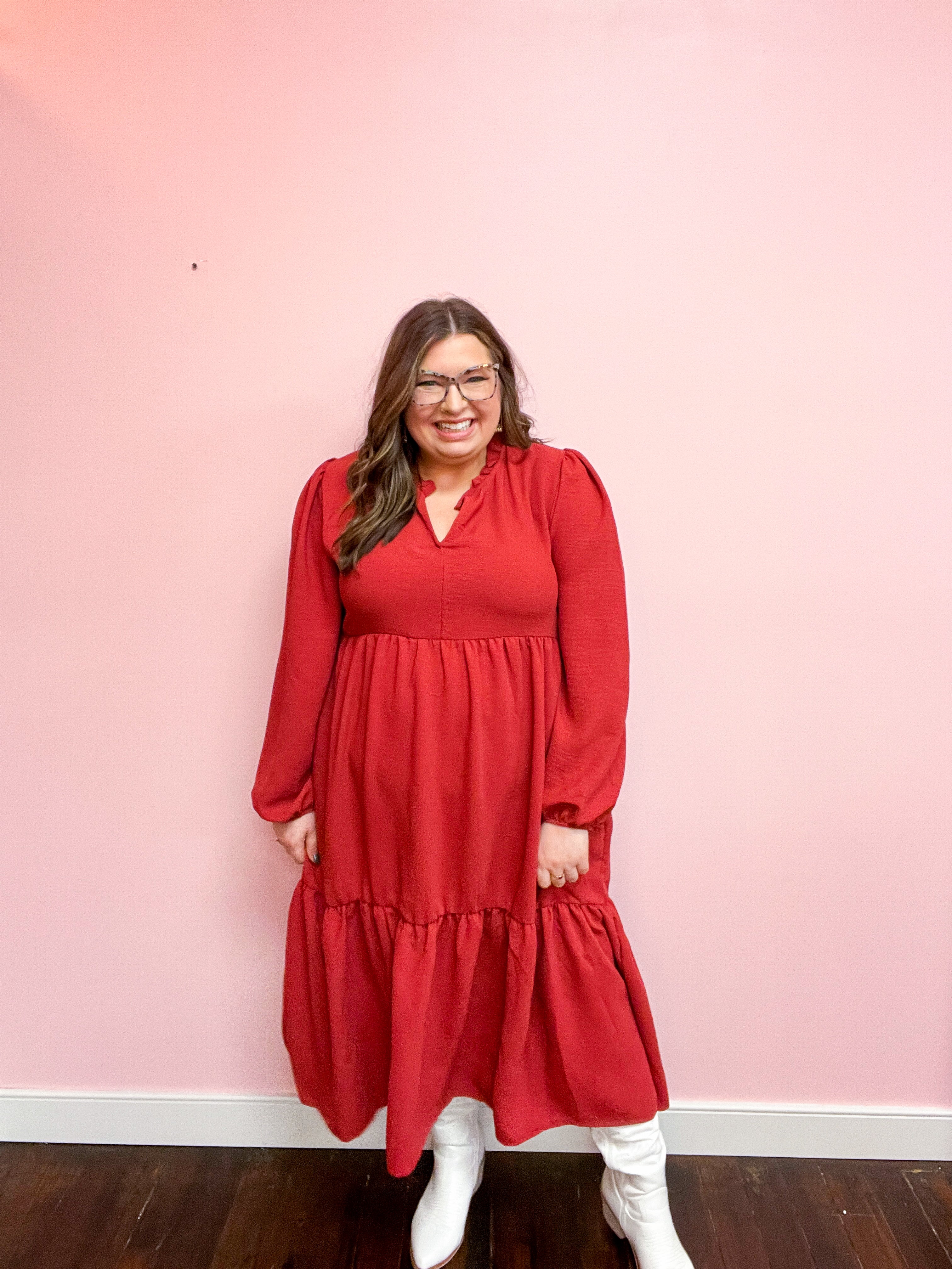 Twilight Temptation Spice Notched Neck Frill Hem Tiered Maxi Dress