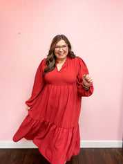 Twilight Temptation Spice Notched Neck Frill Hem Tiered Maxi Dress