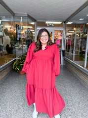 Twilight Temptation Spice Notched Neck Frill Hem Tiered Maxi Dress