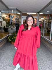 Twilight Temptation Spice Notched Neck Frill Hem Tiered Maxi Dress