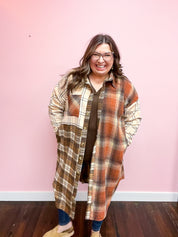 Maple Leaf Rust & Taupe Color Block Plaid Longline Shacket