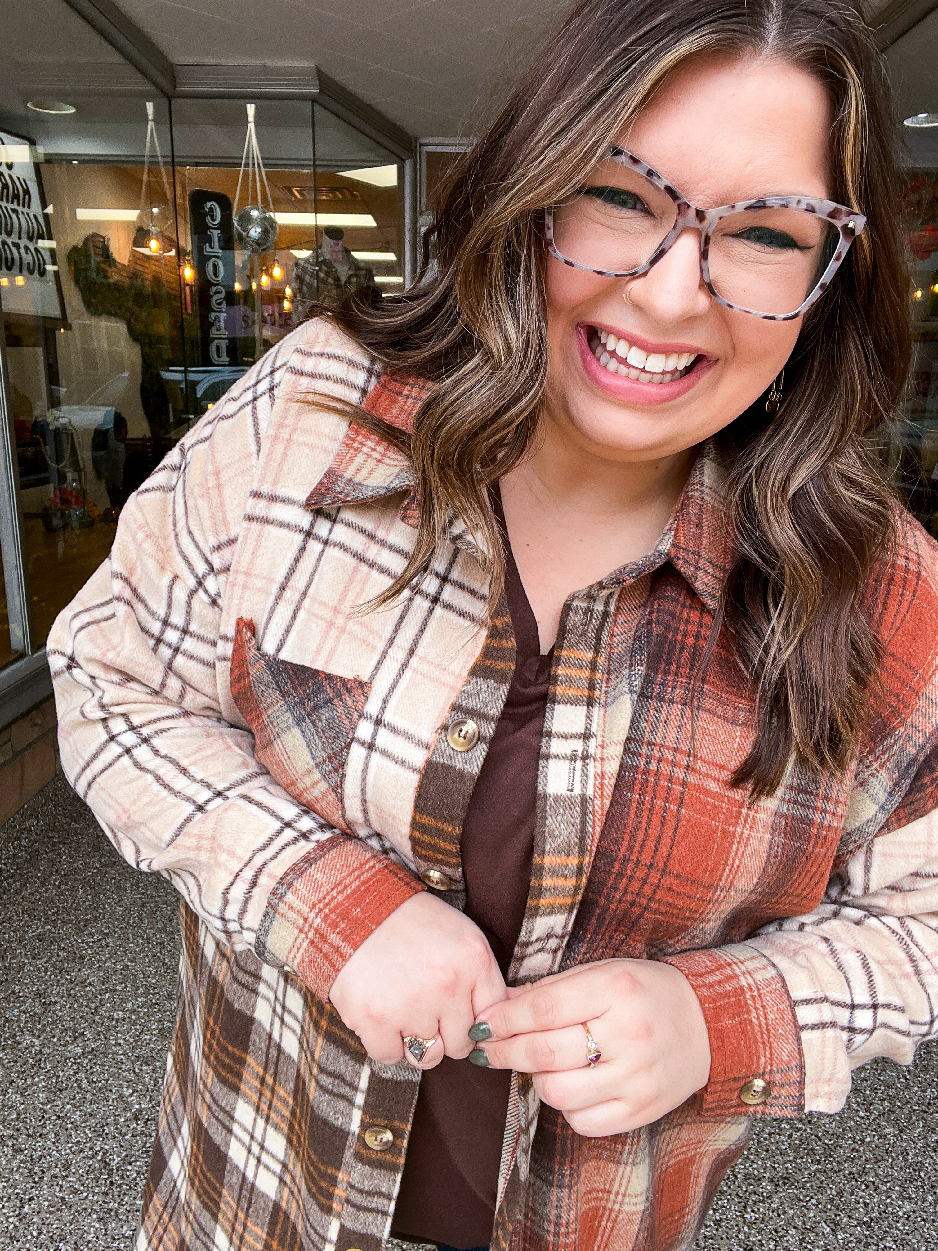 Maple Leaf Rust & Taupe Color Block Plaid Longline Shacket