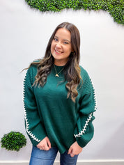 Hunter Green Rib Knit Stitch Detail Oversized Sweater