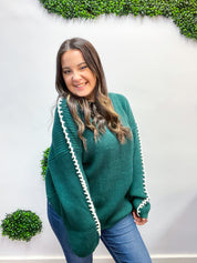 Hunter Green Rib Knit Stitch Detail Oversized Sweater