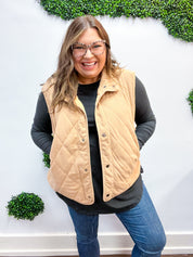 Loving Layers Taupe Corduroy Snap Button Quilted Vest