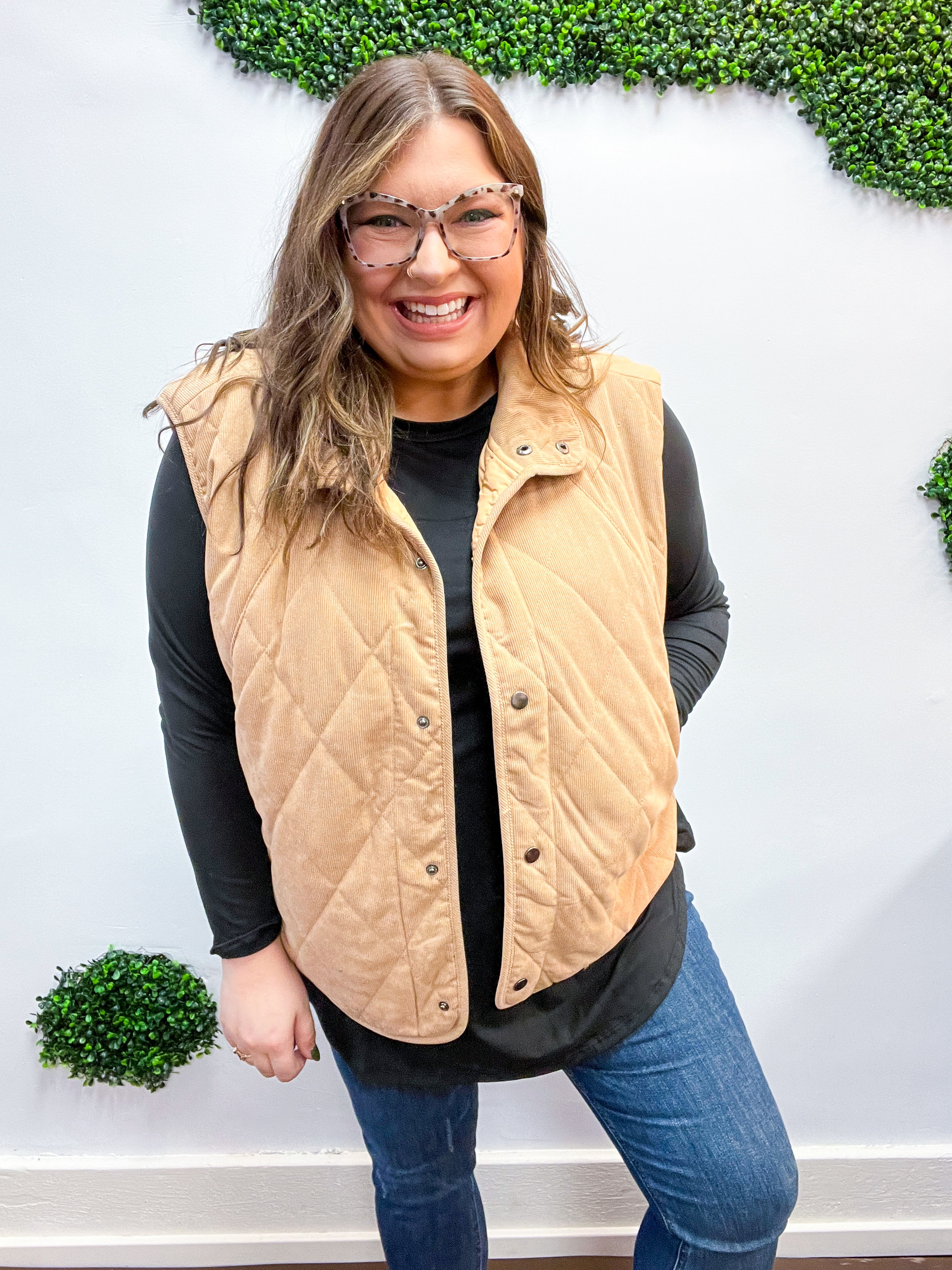 Loving Layers Taupe Corduroy Snap Button Quilted Vest