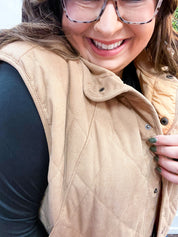 Loving Layers Taupe Corduroy Snap Button Quilted Vest