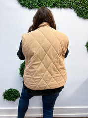 Loving Layers Taupe Corduroy Snap Button Quilted Vest