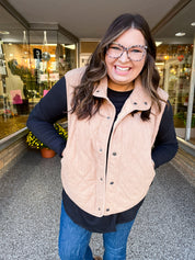 Loving Layers Taupe Corduroy Snap Button Quilted Vest