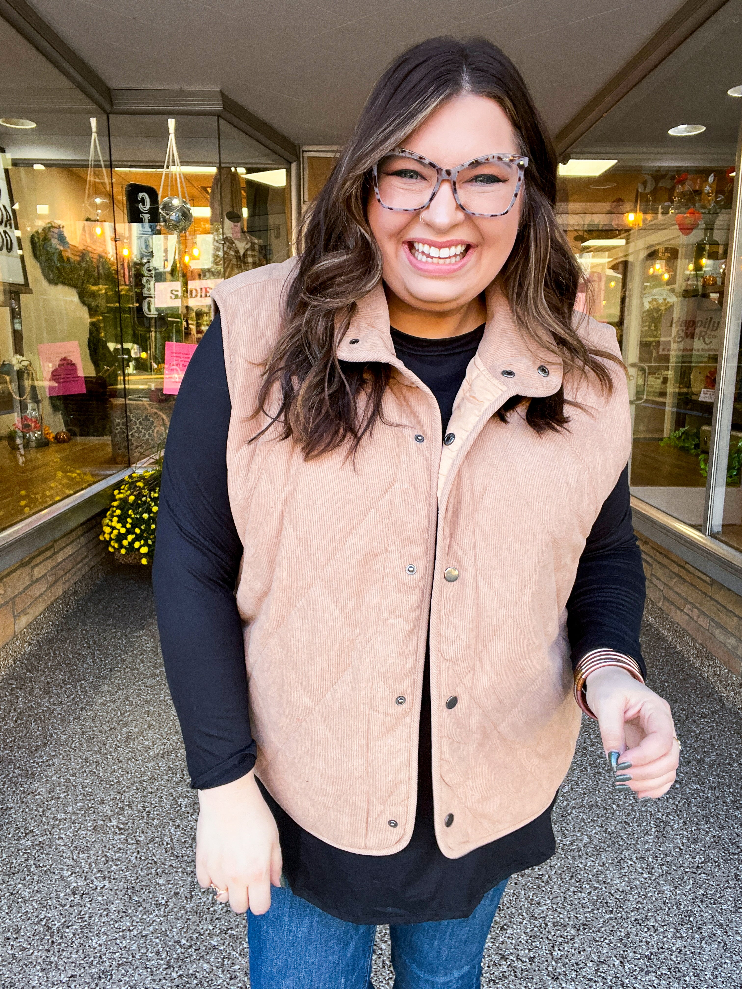 Loving Layers Taupe Corduroy Snap Button Quilted Vest