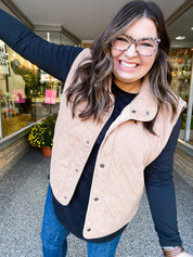 Loving Layers Taupe Corduroy Snap Button Quilted Vest