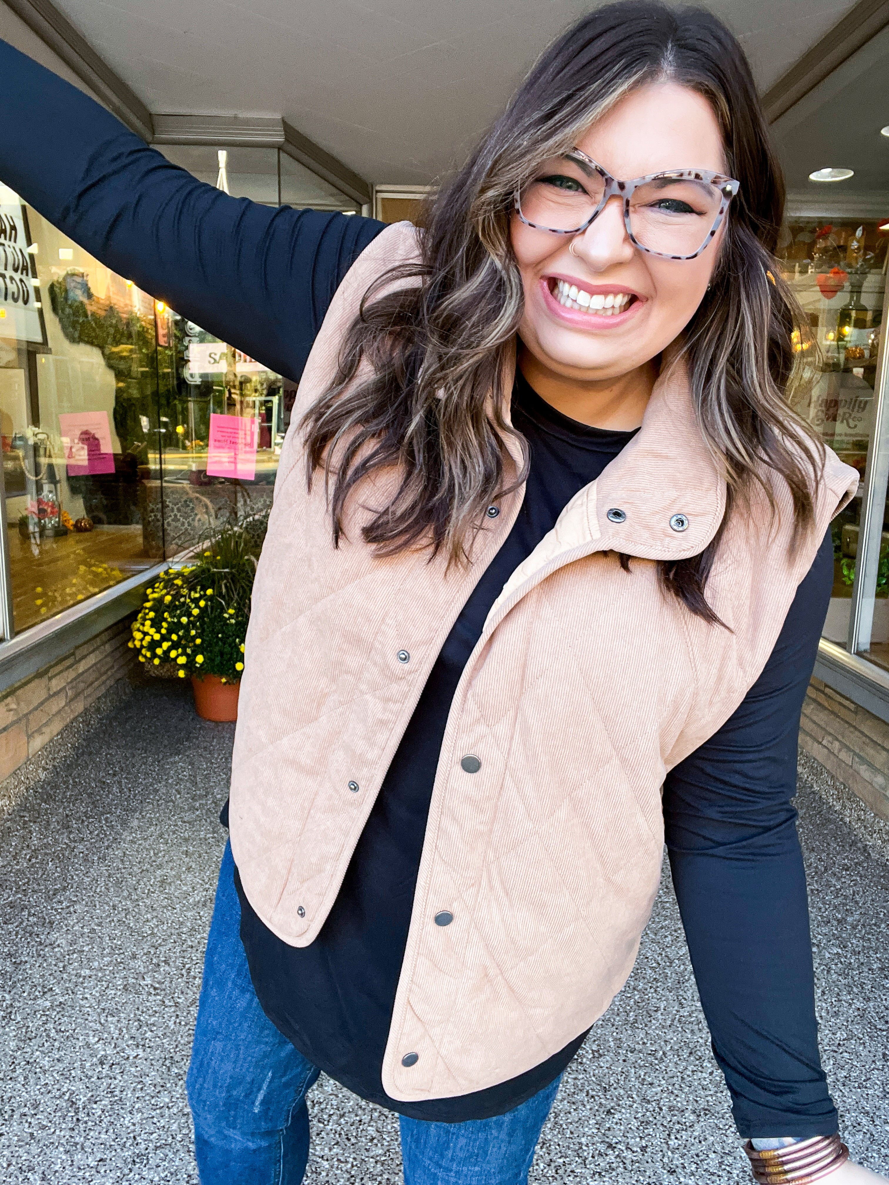 Loving Layers Taupe Corduroy Snap Button Quilted Vest