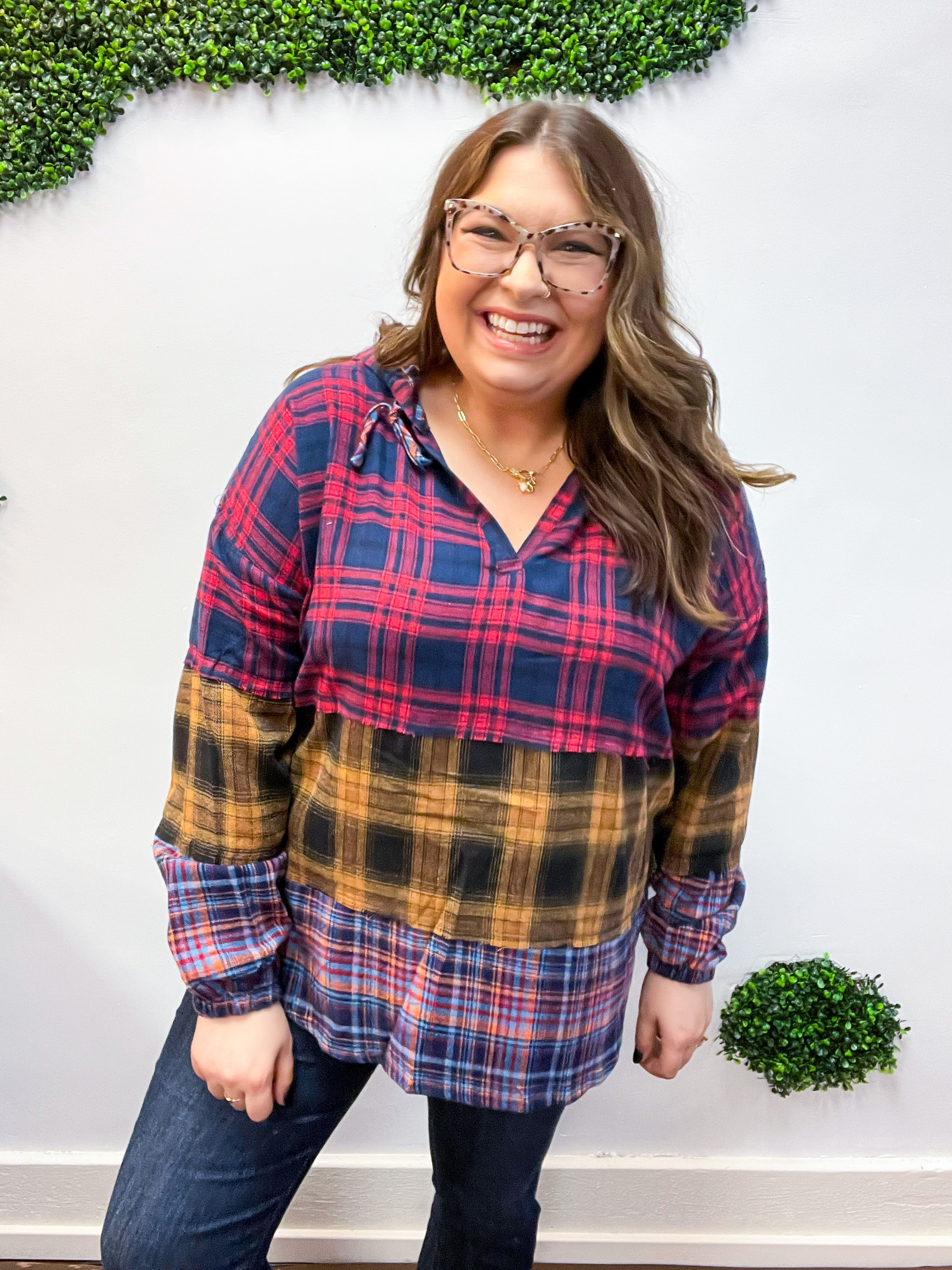 Plaid Perfection Notched Neck Hoodie