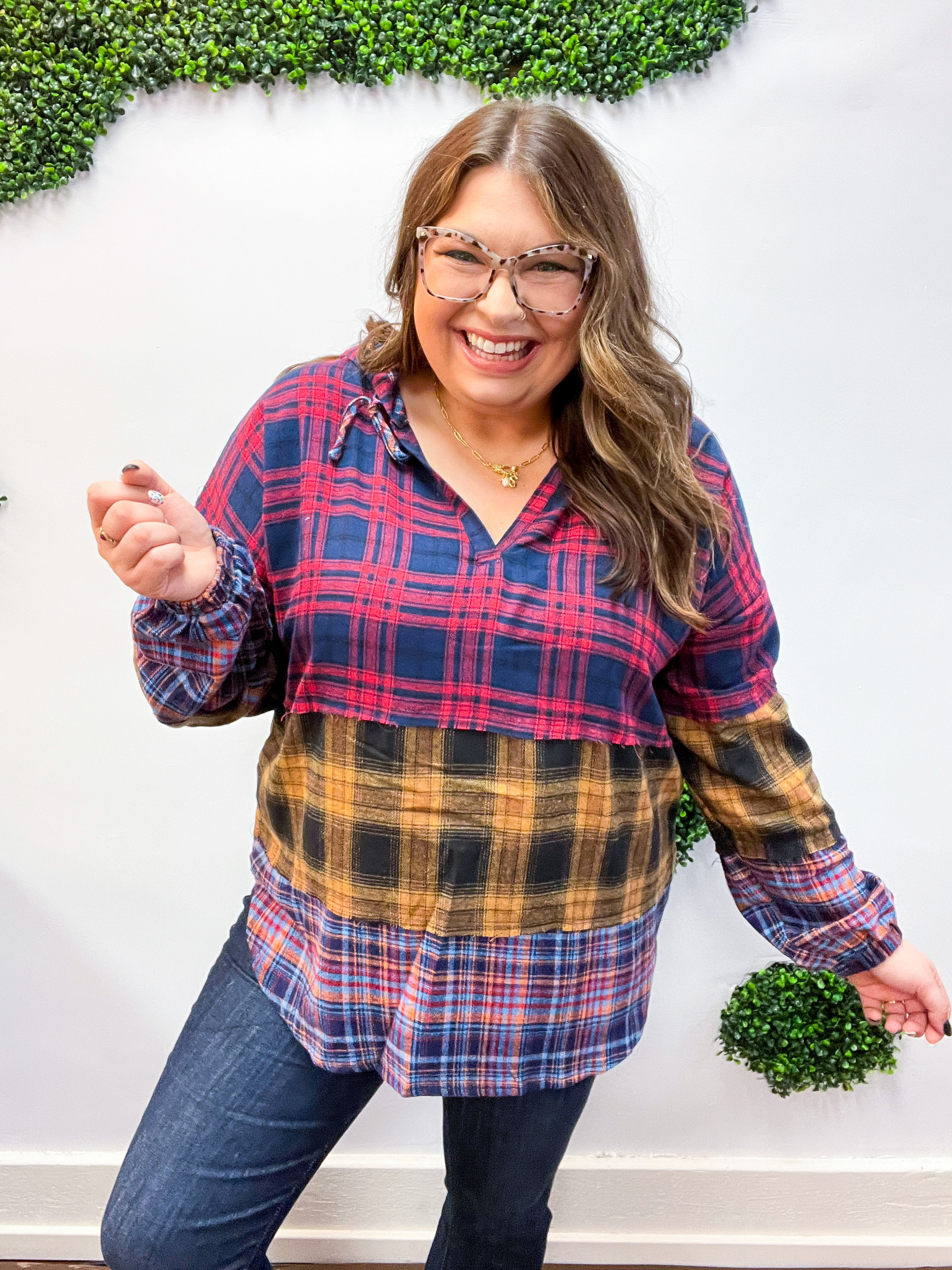 Plaid Perfection Notched Neck Hoodie
