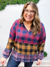 Plaid Perfection Notched Neck Hoodie