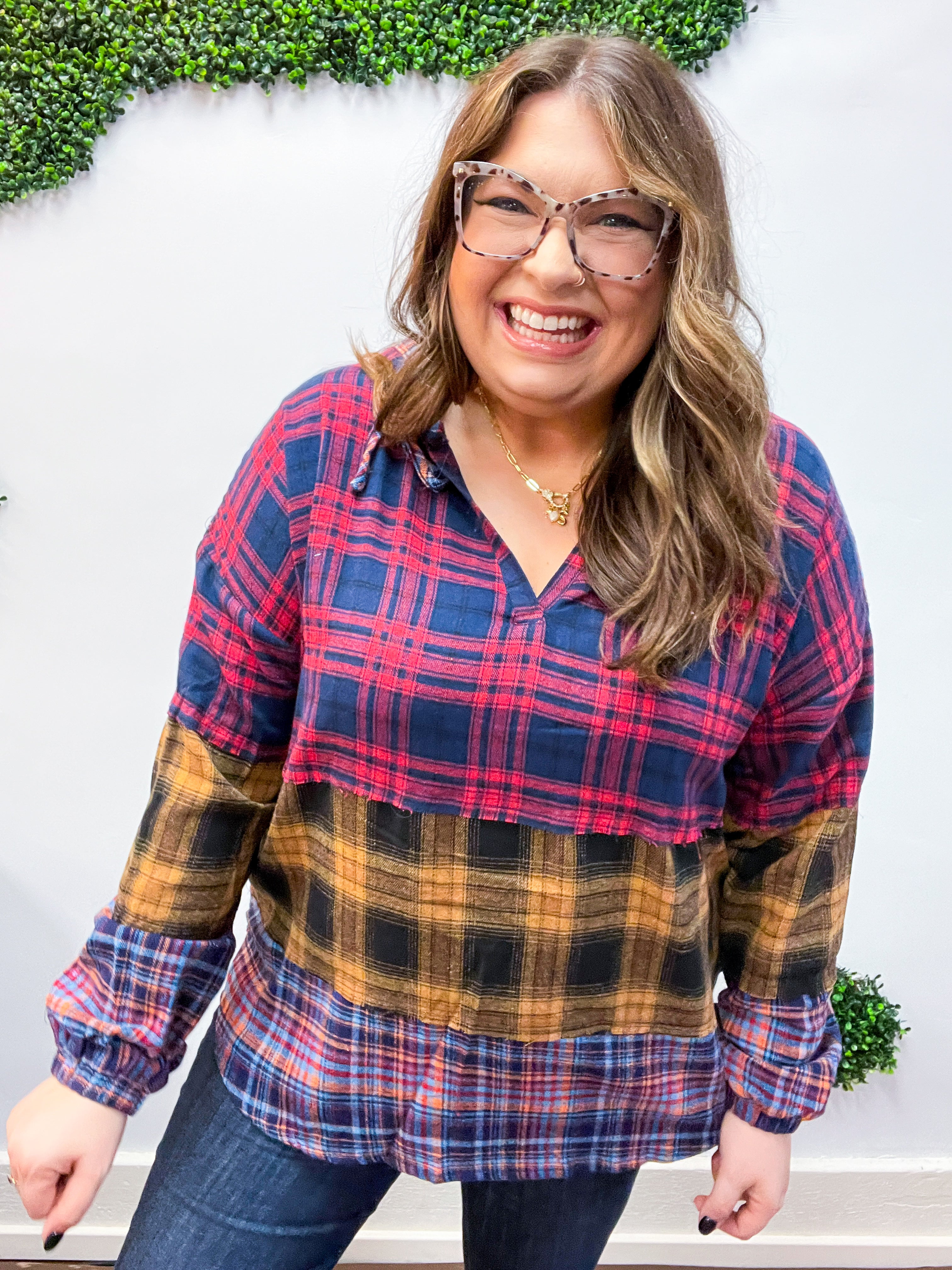Plaid Perfection Notched Neck Hoodie