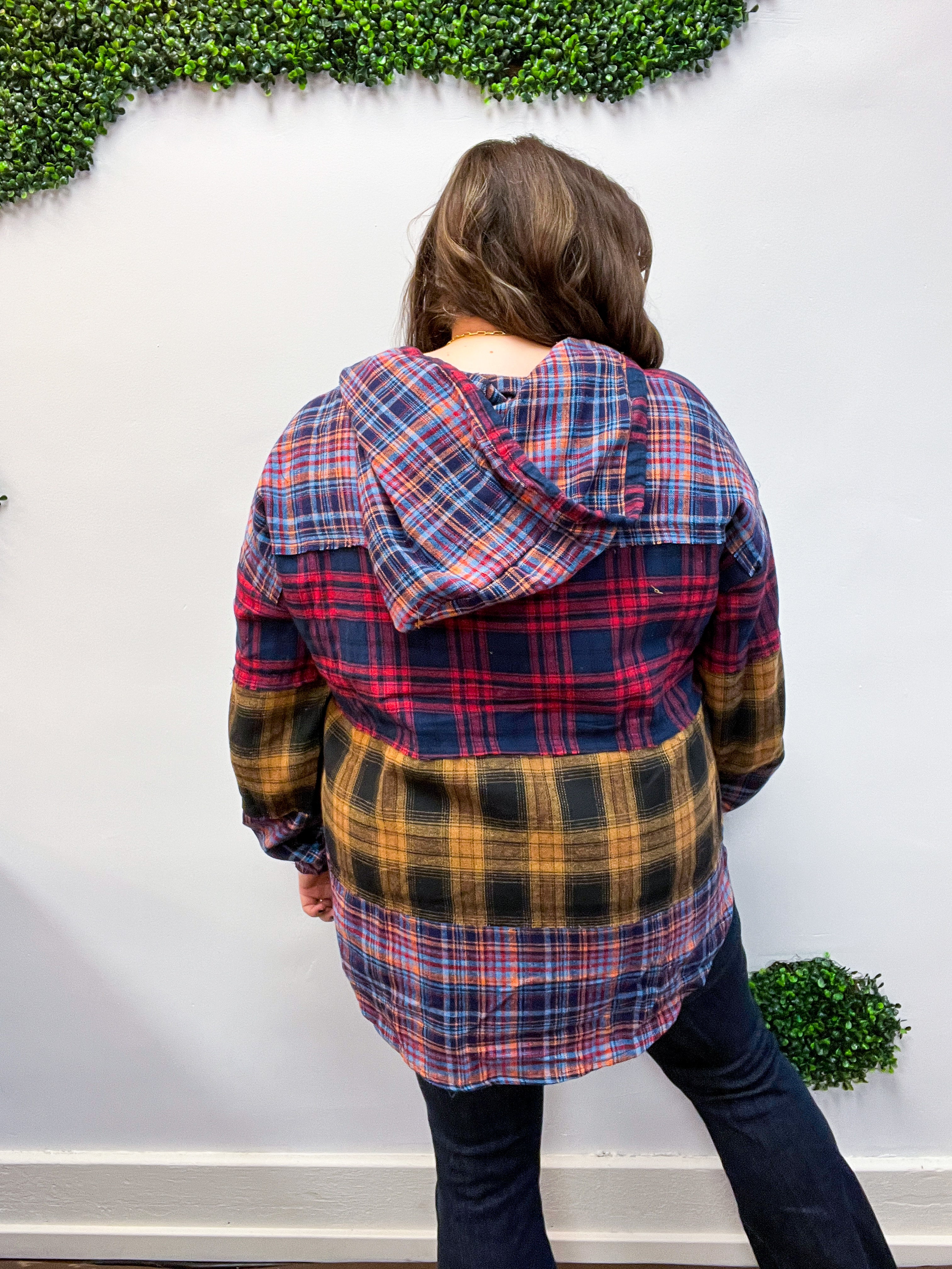Plaid Perfection Notched Neck Hoodie